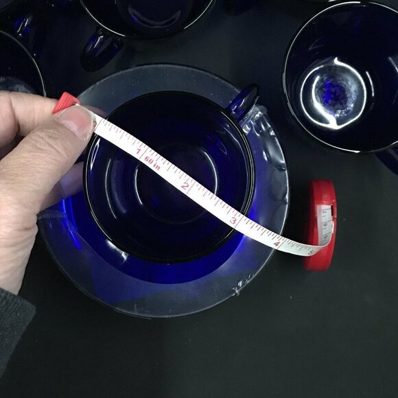 NEW Vintage VMC France set of 6 cups and saucers in box, cobalt blue glass - Picture 6 of 14